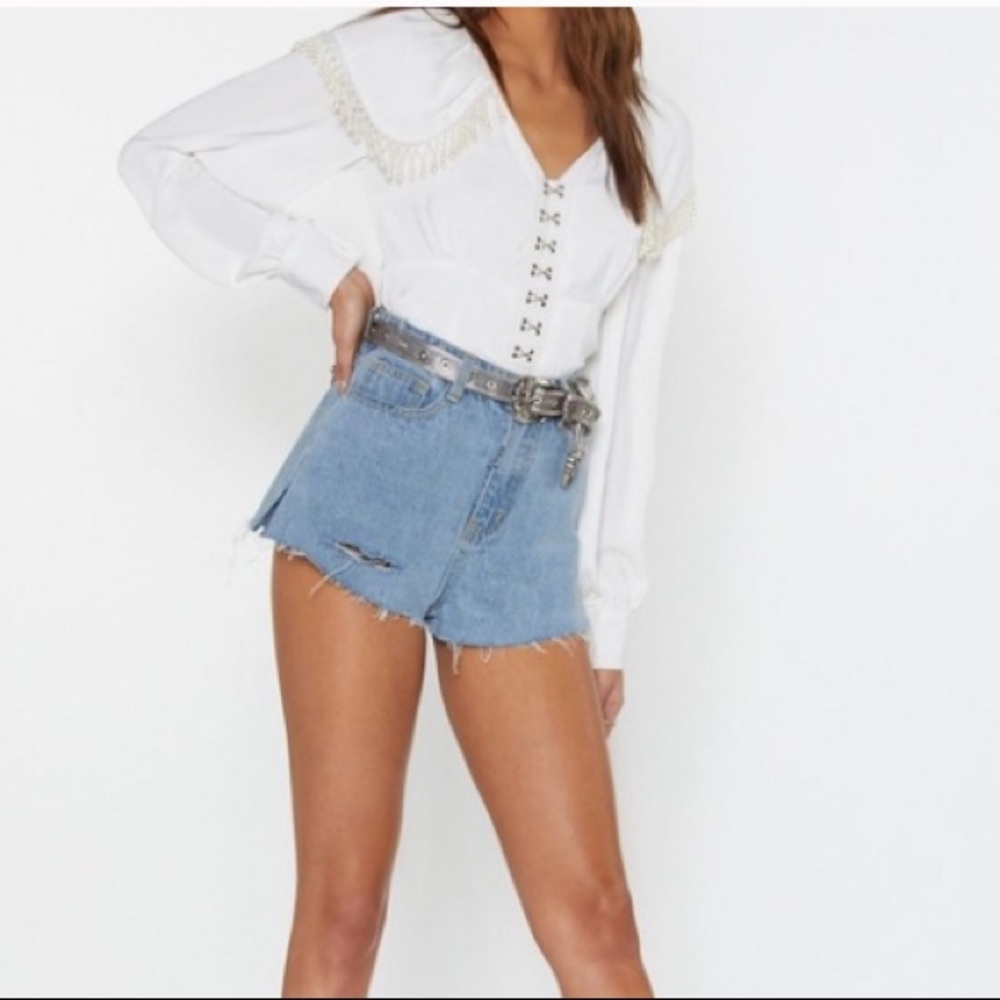 Nasty Gal White Beaded Blouse